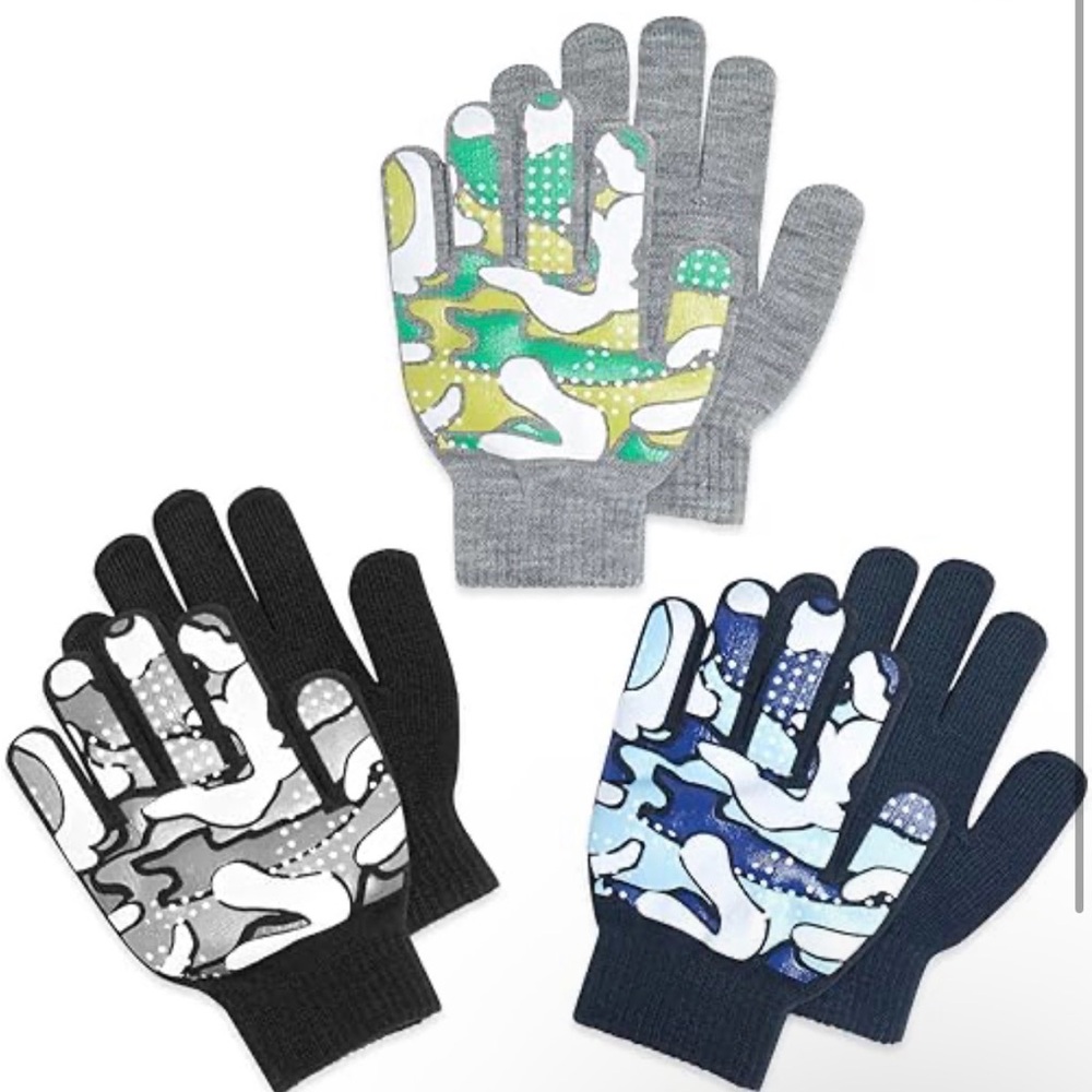 Luther pike Kids Camouflage Gloves Set - Black, Gray, Blue